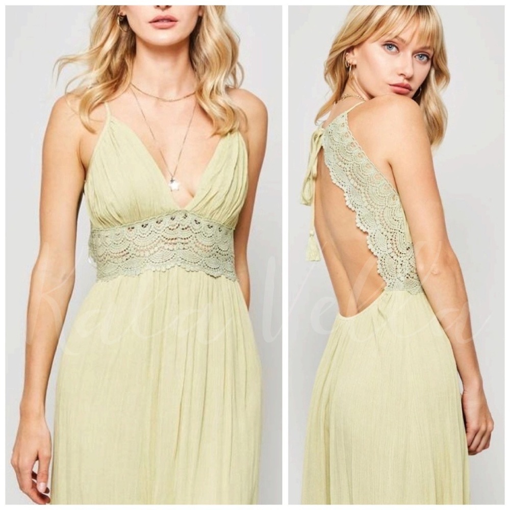 Sage lace boho maxi dress